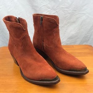 Frye Rust Orange Suede Ankle Heeled Boots